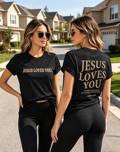 Jesus Shirts for Women Christian Jesus Loves You T Shirt Faith Religious Bible Verse Graphic Tee Tops White