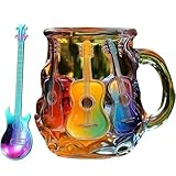 Guitar Art Mug, 2025 New Novelty 3D Unique Guitar Coffee Mug, Music Themed Handmade Creative Crystal Rainbow Coffee Cup, Collection Gifts for Musician Guitars Lovers Home Decor(Mix-B)
