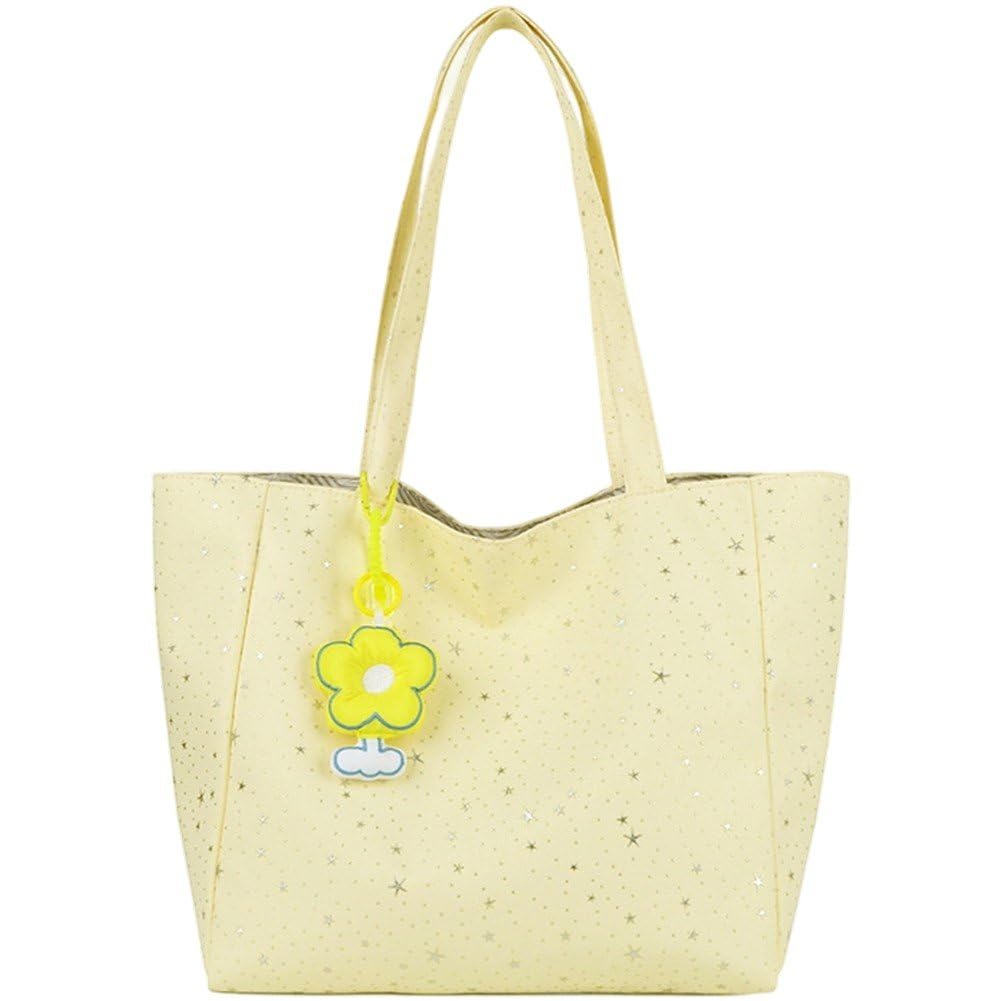 Sslvya Canvas Tote Bag for Women Aesthetic Star Casual Shoulder Bag Handbag Reusable Beach Shopping Grocery Bags for Outdoor Work Travel