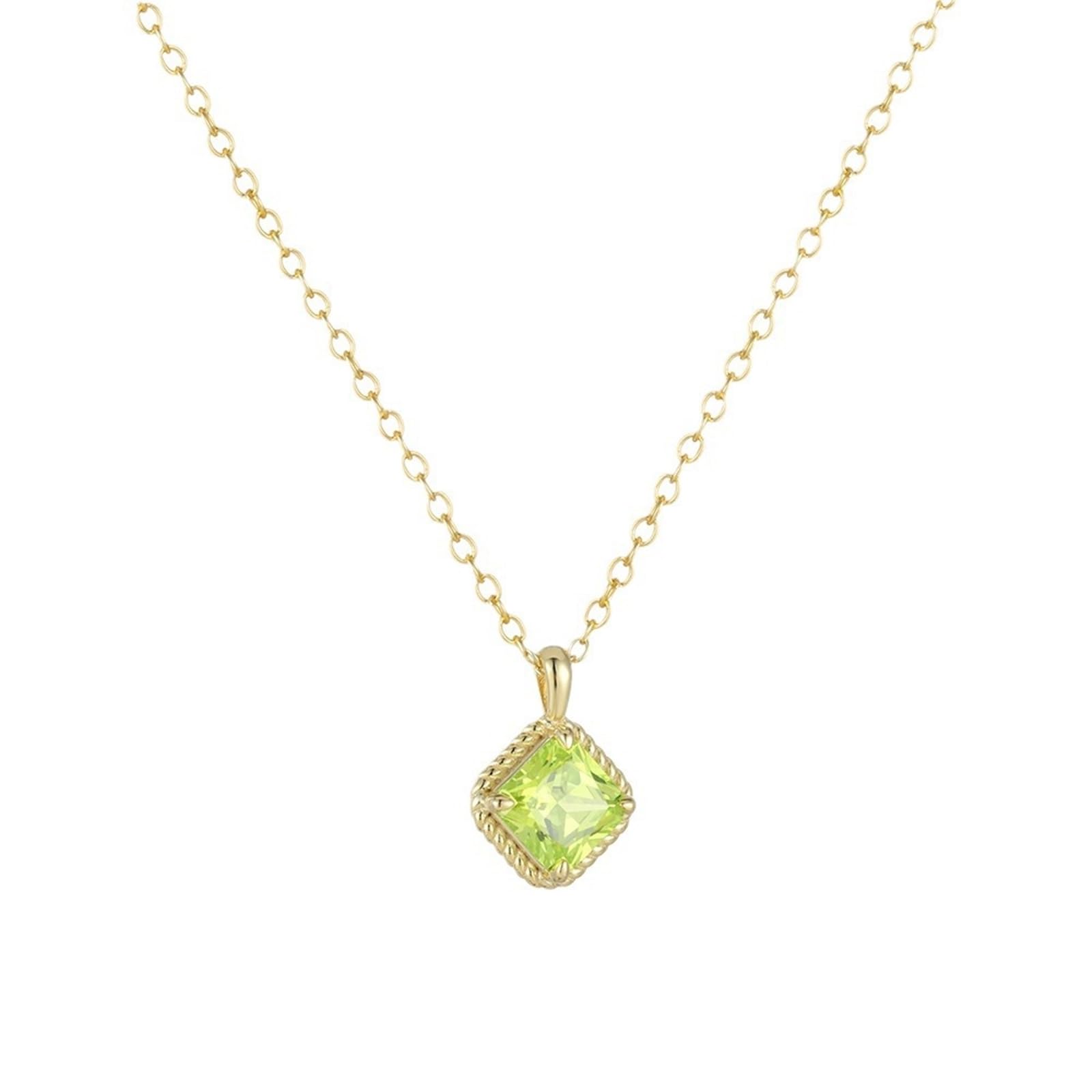 Złoty naszyjnik damski z prawdziwego złota 18k/14k/9k z zawieszką kwadratową z perydotem, prawdziwa biżuteria, łańcuszek regulowany 40 + 5 cm