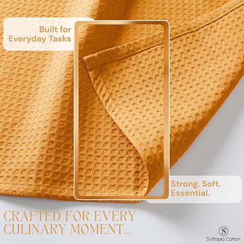 Image of Mustard Yellow Waffle Kitchen Dish Towels 100% Cotton, Soft, Absorbent, Quick Drying, Multipurpose Use, Bar & Hand Towels, 16x26 Inches, Durable, Machine Washable, Reusable, Set of 4