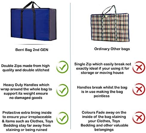 BERRI BASICS Large Oxford Moving bags,Laundry Storage, Shopping Bag with Double Zipper REUSABLE
