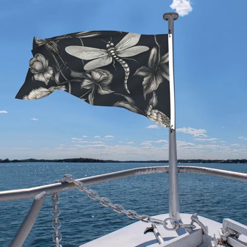 Drapeau de maison double face anti-décoloration motif fleurs noires et libellules - 7