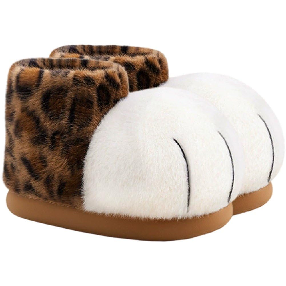 Pantoufles bottines chaudes pour femme à motif chat avec semelle isolante d'hiver en coton