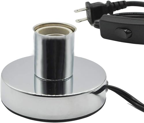 Metal Table Lamp Base,Standard E26 E27 Socket for Incandescent LED CFL Halogen Light Bulb,with in-line ON/OFF Switch,Holding Medimun Screw Base Light Bulb on Desktop