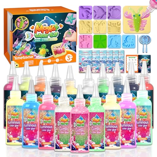 Timetome Magic Water Elf Toy Kit for Kids 20 Gels (11 Standard + 6 Glitter + 3 Glow) & 10 Molds DIY Squishy Maker Aqua Fairy Gel Toys Night Glow & Glitter Valentine Gifts for Boys & Girls 3+