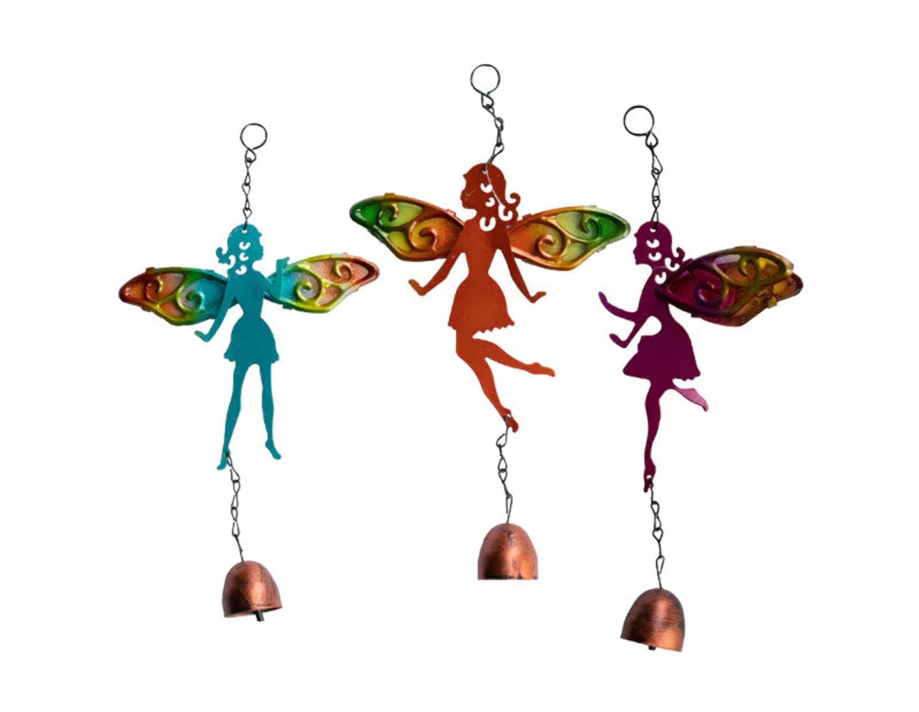 PMS 3 x Metal Fairy MulicolouredGlass Winged Hanging Wind Chimes Garden Home 150 x 290mm