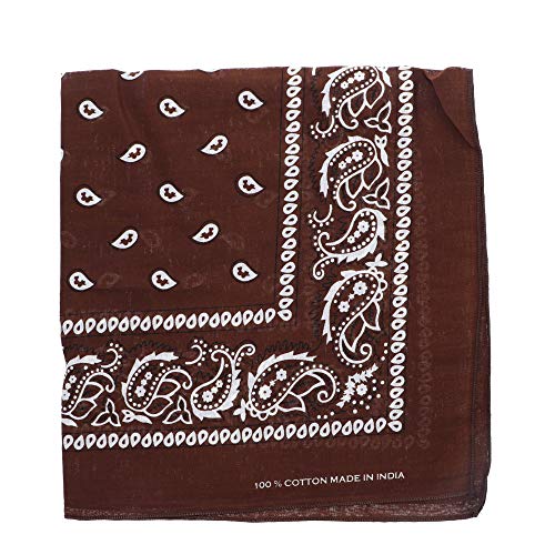 Motique Accessories Extra Large Paisley Bandana 27x27 Inch, Brown, XL