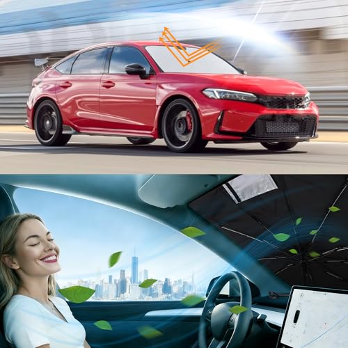 Image of Windshield Sun Shade Umbrella for 2022-2026 Civic for Honda | Full covered for windshield, Block UV Rays, Heat Reduction, Easy to install, Durable & Fold Up Small