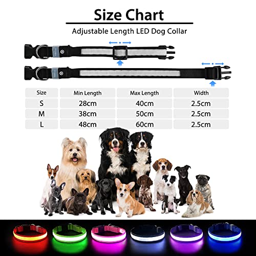 PcEoTllar Leuchthalsband Hund Aufladbar, Hundehalsband Leuchtend Wasserdicht, Blinkend LED Halsband für Hunde mit 7 Farben, Einstellbare LED Hundehalsband für Kleine Große Hunde, Schwarz-M