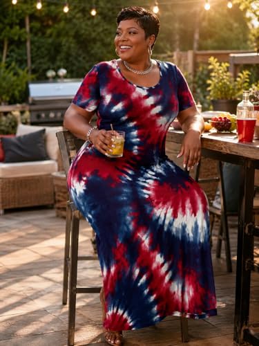 Image of SUZONANA Plus Size Dresses for Women Summer Casual Maxi Dress Short Sleeve Loose Vacation Dress