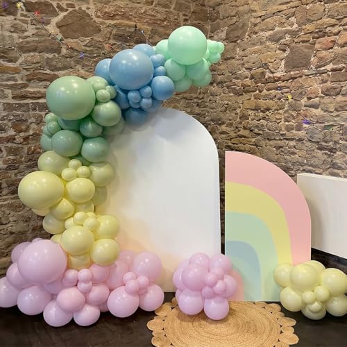 Image of Pink Green Blue Balloons, 12 Inch Pastel Pink Sage Green Dusty Blue Yellow Latex Balloons for Baby Shower Fairy Floral Birthday Wildflower Tea Garden Theme Easter Goose Chicken Party Decoration 50Pcs