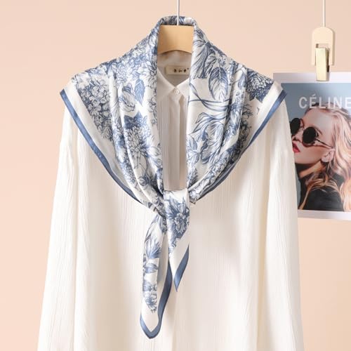 100% Mulberry Silk Scarf for Women for Neck, Large Bandana Square Satin Head Scarf for Hair 35"x35"3