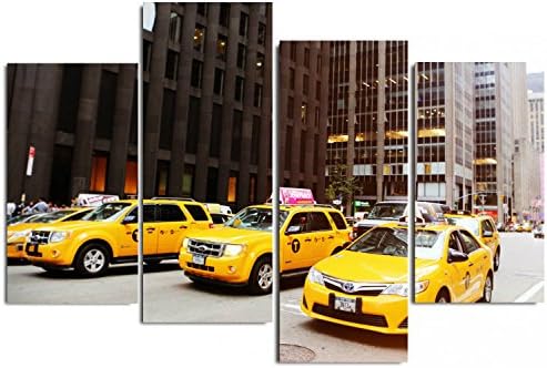 4 Panels Canvas Print Wall Art, Yellow Cab / Taxi on New York Time Square Pictures