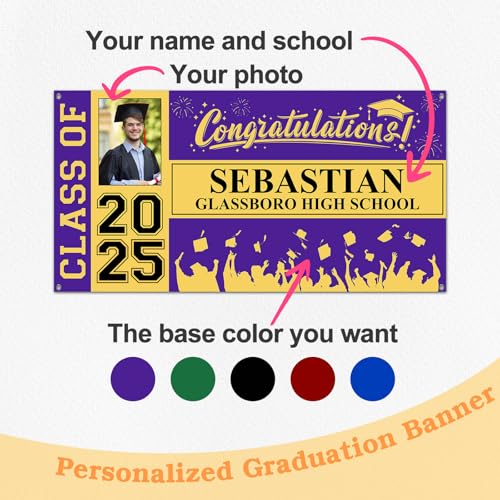 Ubmpj Custom Graduation Banner Class of 2025 with Photo Name Personalized Congratulations Graduate Party Decorations Congrats Graduation Picture Banner Yard Sign Graduation Gifts -Style 2 - Thumbnail 6