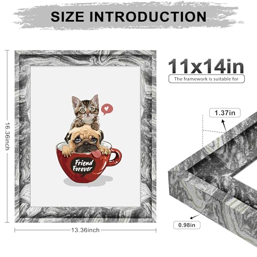 Image of 11x14 Picture Frame in Black, White, and Brown Mixed Texture. Modern Art Style Curved Wide Edges, Engineered Wood Photo Frame 11 x 14 inches for Table or Wall Decor.