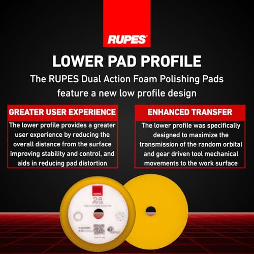 Image of RUPES 9.DA100M Pack of 12 Yellow D-A Fine Finishing Foam Pads 100mm | Ideal for Paint Correction | Moderate to Fine Defect Removal | Compatible with 4 inch Backing Plate