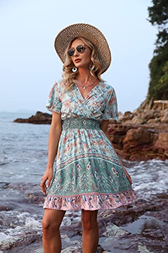 Mini robe péplum romantique verte à fleurs style bohème taille S - 3