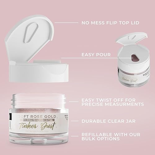 Miniatura 5 de Bakell - Brillantina 100% comestible, Tinker Dust, 5 g, color oro rosa claro, vegano, certificado Kosher, para pasteles, cupcakes, paletas, bebidas