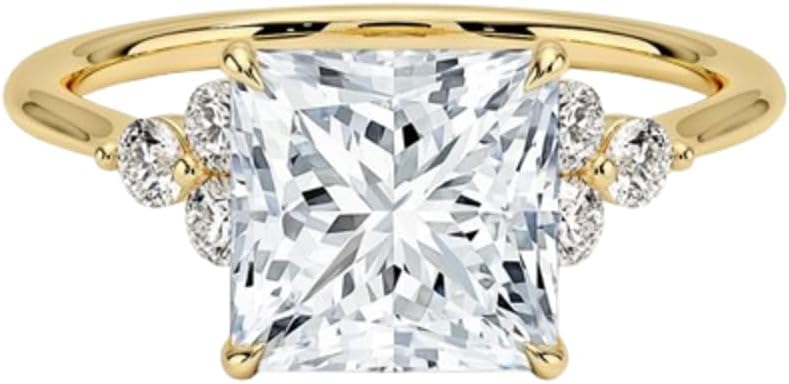1–5 Carat Princess Cut Lab Grown Diamond Ring VVS2 10K 14K 18K Solid Gold & 925 Sterling Silver Engagement Ring Accent Solitaire Wedding Bridal Anniversary Christmas Gift for Women(IGI Certified)