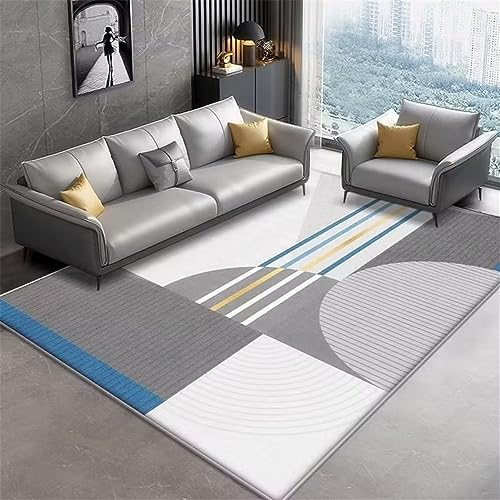 Tapis de salon bleu et gris rayé géométrique lavable 200x250cm - 2
