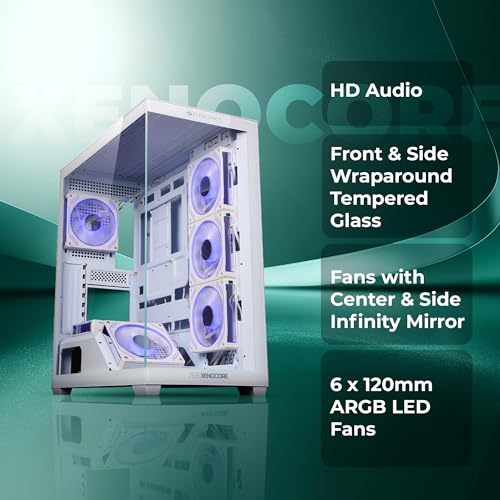 Image of Zebronics Premium Gaming Case, Mid-Tower, EATX, ATX, Upto 360mm AIO Support, 6 ARGB Fans with 2 Reverse Blade Fans, Type-C, USB 3.0, Vertical GPU, Magnetic Dust Filter (Xenocore, White)