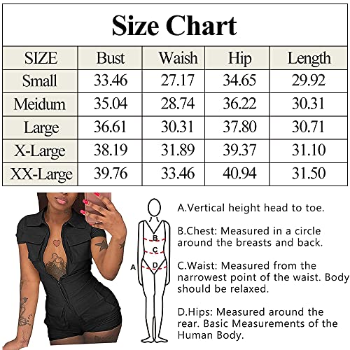 Itnpbwus Jumpsuits For Women Elegant Summer High Waist Romper One Piece Outfit With Pocket Zip Front Short Sleeve Bodycon Clubwear Black Xl #TOP5