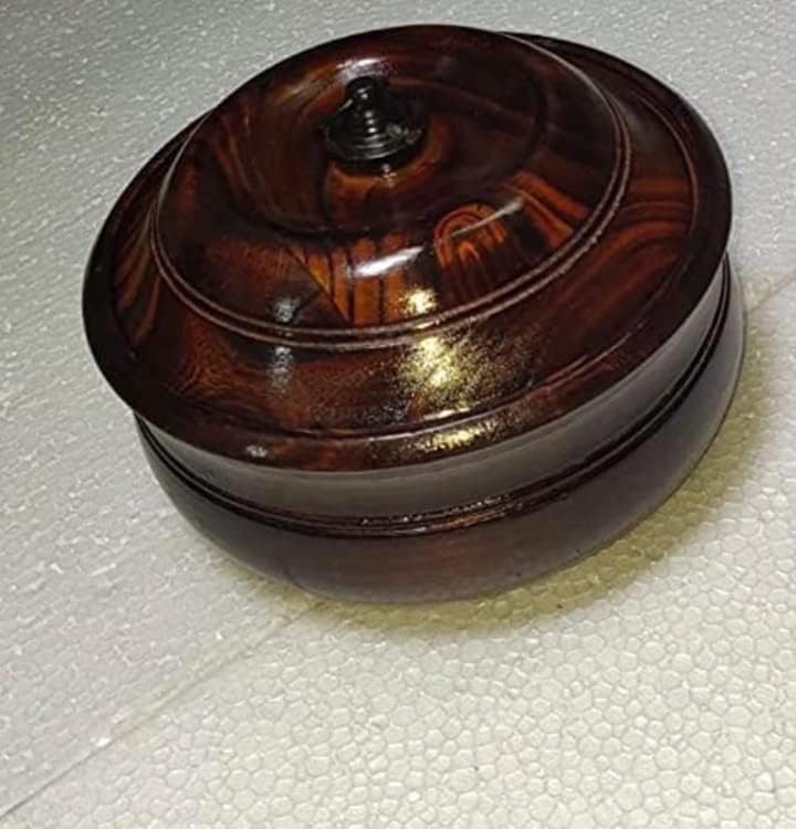 Traditional Wooden Chapati Box with Lid, Round Roti Storage Container, Brown