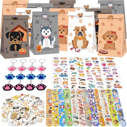 Kit pinata chien anniversaire enfant avec bracelets slap et sacs de cadeaux