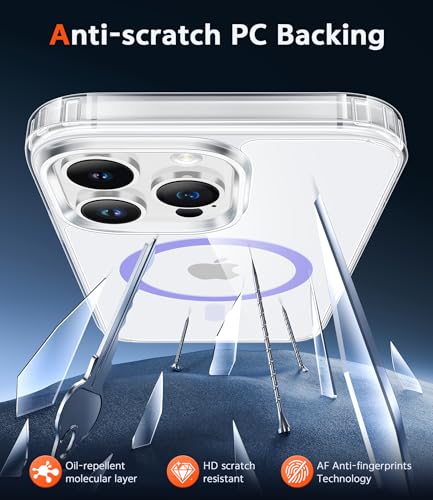 Image of FNTCASE for iPhone 14 Pro Case: Clear Magnetic Phone Cases Compatible with Magsafe Slim Anti Yellowing Military Grade Drop Protection Rugged Protective Transparent Cell Phone Cover (D-Purple)
