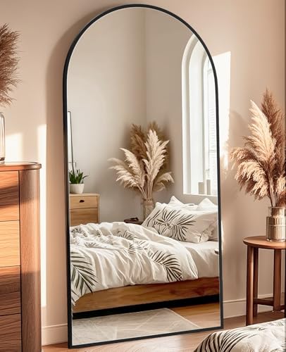 Image of SUNQUEEN 76 inchx34 inch Floor Mirror Full Length, Arched Full Length Mirror with Stand, Full Body Mirrors for Bedroom Living Room or Cloakroom Black