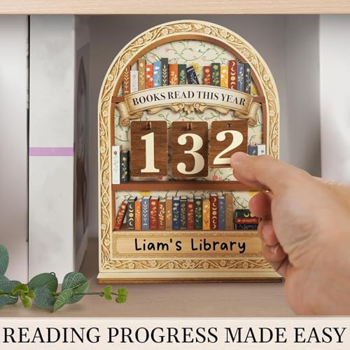 Rastreador de libros de madera con diseño estético para lectores 5