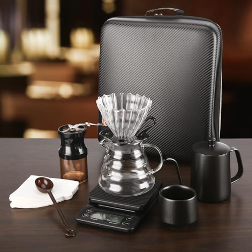 Tzmovqix Conjunto de cafeteira, balança de chaleira de café, gotejador de café, moedor de grãos, ser