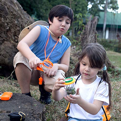 Image of Children's Exploration Kit with Safari Vest and Hat, Children's Binoculars, Children's Compass, Children's Magnifying Glass, Insect Magnifier Box, Gift for Boys and Girls Aged 3-12 Years (Pink, 3-7)
