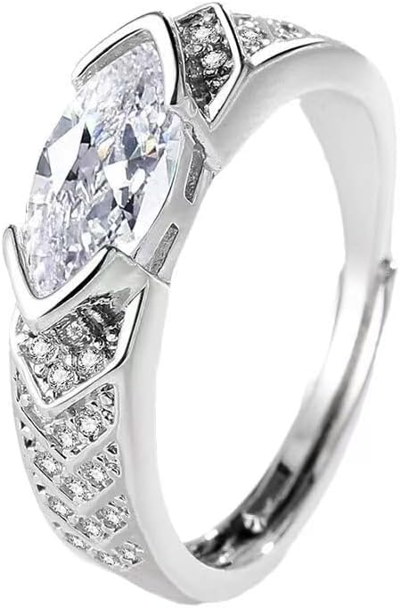 925 Sterling Silver Rings for Women, Adjustable Band Thumb Finger Ring with Cubic Zirconia, Engagement Rings Promise Band for Women Statement Ring - Image 6