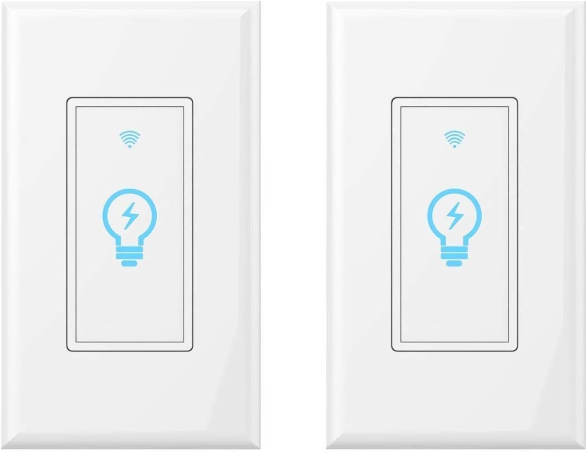Smart Wifi Light Switch - 2 Pack, with Timer Compatible with Alexa Phone APP Remote Multi-person Control No Hub Required, Echo Google Assistant iOS Android Smart Light Switch