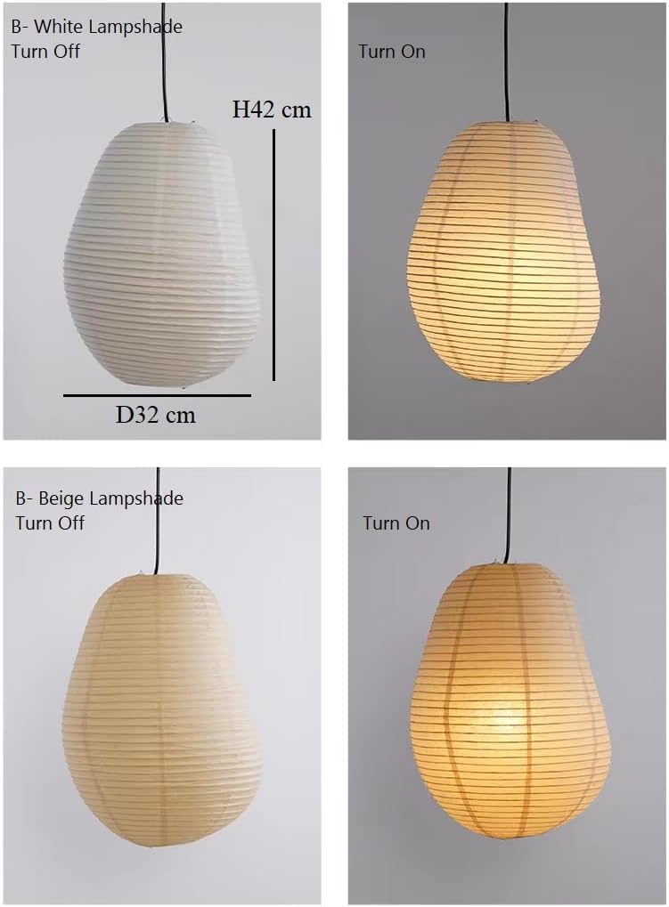 Rustic Paper Pendant Light, Paper Lanterns, Hanging Paper Lamp Set for Indoor Spaces, Shade for Living Areas, Bedrooms and More, Decorative Lighting Fixture (A- Beige Lampshade)