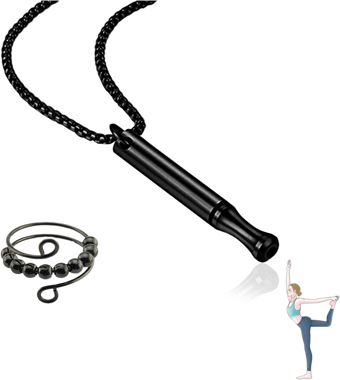 WLVinson Smoking cessation aid, breath chain, smoking cessation, necklace, smokeless original, against smoking quit necklace chain with whistle, anxiety breath necklace, anxiety relief with ring