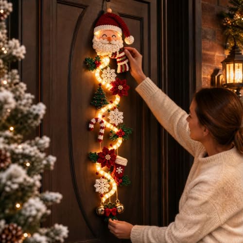 Christmas Hanging Decorations with Light Crochet Santa LED Hanging Ornament - image 4
