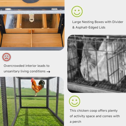 RUNSHED 80" Large Wooden Chicken Coop with Run, Outdoor Hen House for 4-6 Chickens, Ventilation Window & Sliding Doors, Waterproof Felt Roof, Easy-Clean Full Rear Door, Predator-Proof Latches by RUNSHED - Used condition - Image 3