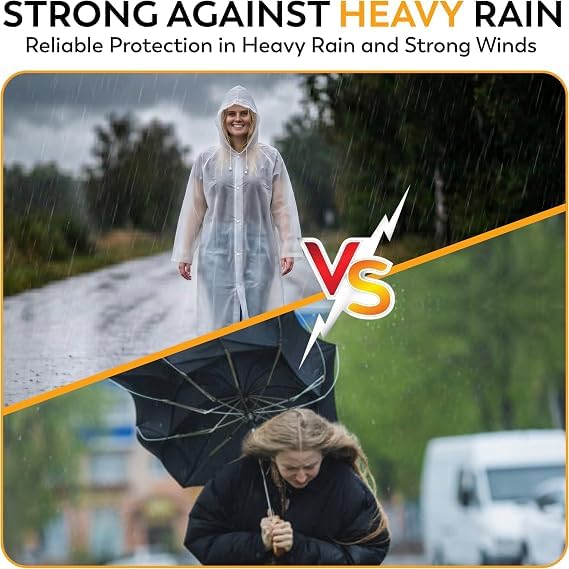 Image of Disposable Emergency Rain Ponchos 5 /10 Pack, Clear Waterproof