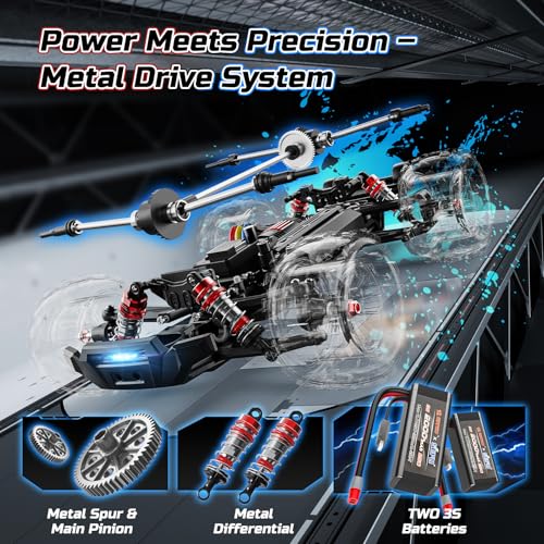 DEERC 1:14 Fast Brushless RC Car for Adults, Max 46+ mph Off-Road Truck, 2 * 3S Lipo 4WD Waterproof, 7 Lighting Modes High Speed Remote Control, All Terrain Truggy for Snow, Sand & Mud - Image 2