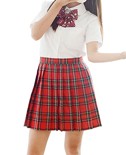 Beautifulfashionlife Women`s School Scottish Tartan High Waist Short Skirts (4Xl,Red Grey Brown) #TOP4
