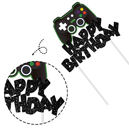 Video Game Cake Topper Glitter Game Controller Happy Birthday Cake Topper Cake Decorations Picks For Kids Gaming Themed Birthday Party Supplies #TOP2