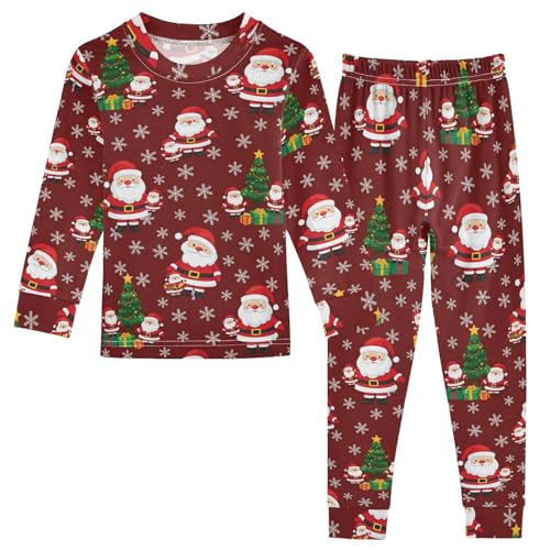 Pajama Sets Long Sleeve Christmas Santa Pattern on Red Snowflake Soft Comfy Sleepwear 2 Piece PJS 3-8T