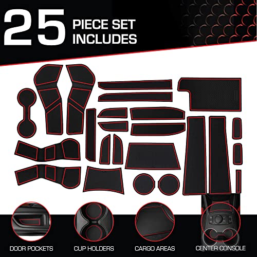 Cupholderhero For 2018-2023 Gmc Terrain Accessories - Interior Cup Holder Inserts, Center Console Liner Mats, Door Pocket 25-Pc Set (Red Trim) #TOP1