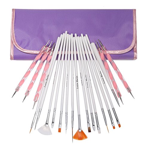 LOUISE MAELYS 20 piece Nail Art Painting Kit Brushes and Dotting Pen Purple Bag