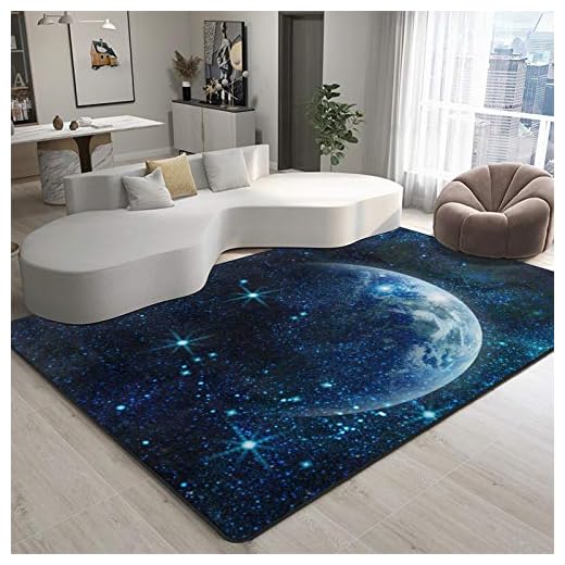9CH Galaxy Moon Area Rug Mat - Planet Earth in Space Large Rugs Carpet for Home Decor Living Bedroom Dinning Room Indoor Non-Slip Area Rug Mat 7' X 5'
