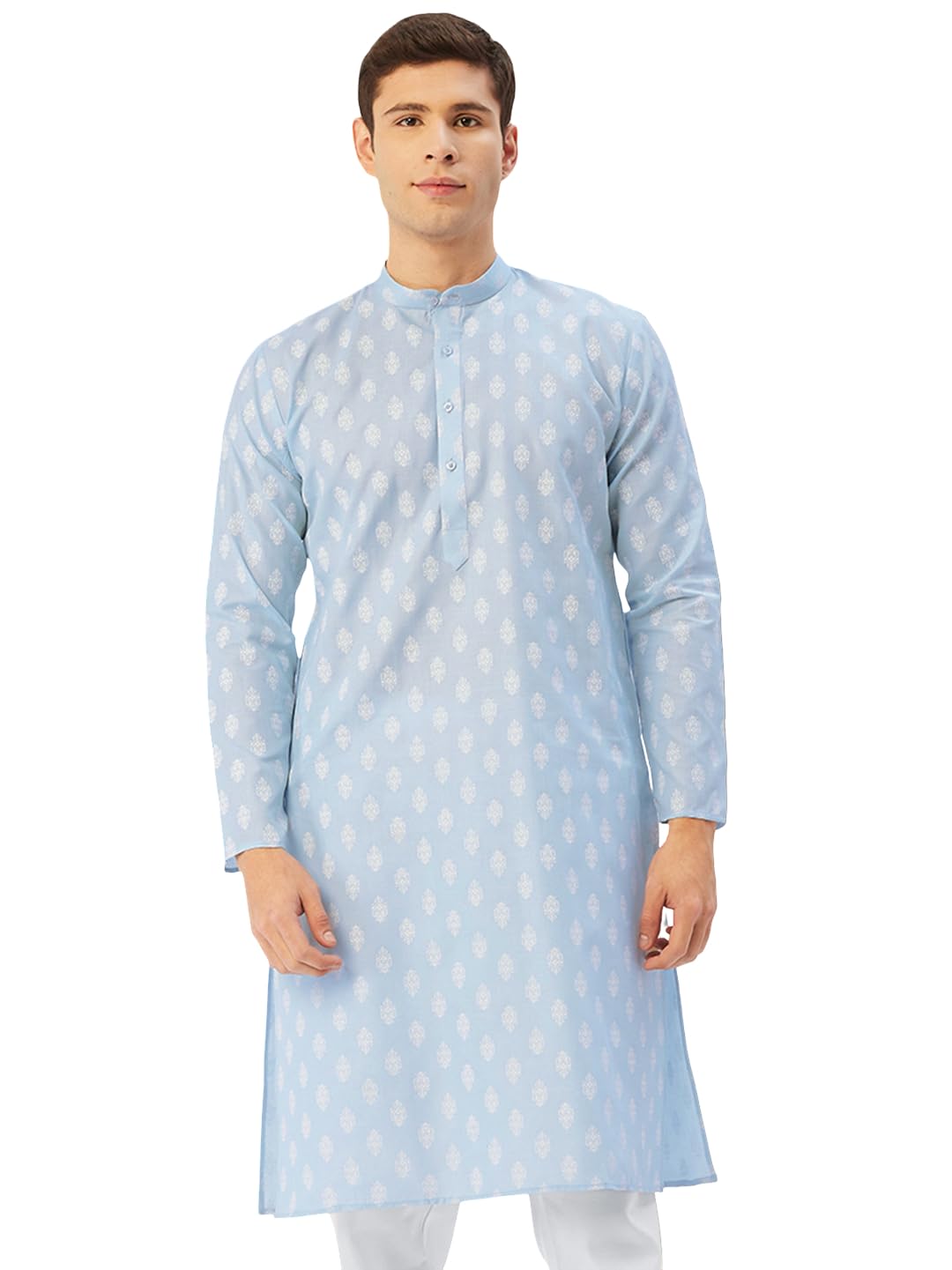 jompers Men Sky and White Floral Printed Kurtas (Sky, 5XL)-picture-35