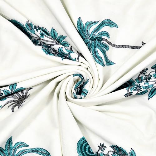 Image of BLOCKS OF INDIA Hand Block Printed Cotton Single Size Reversible Malmal Dohar for Summer (Turq BUTA Tree)